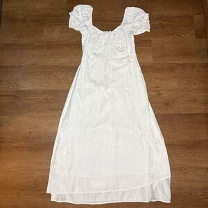 Cottagecore White Midi Dress with Puff Sleeves size S